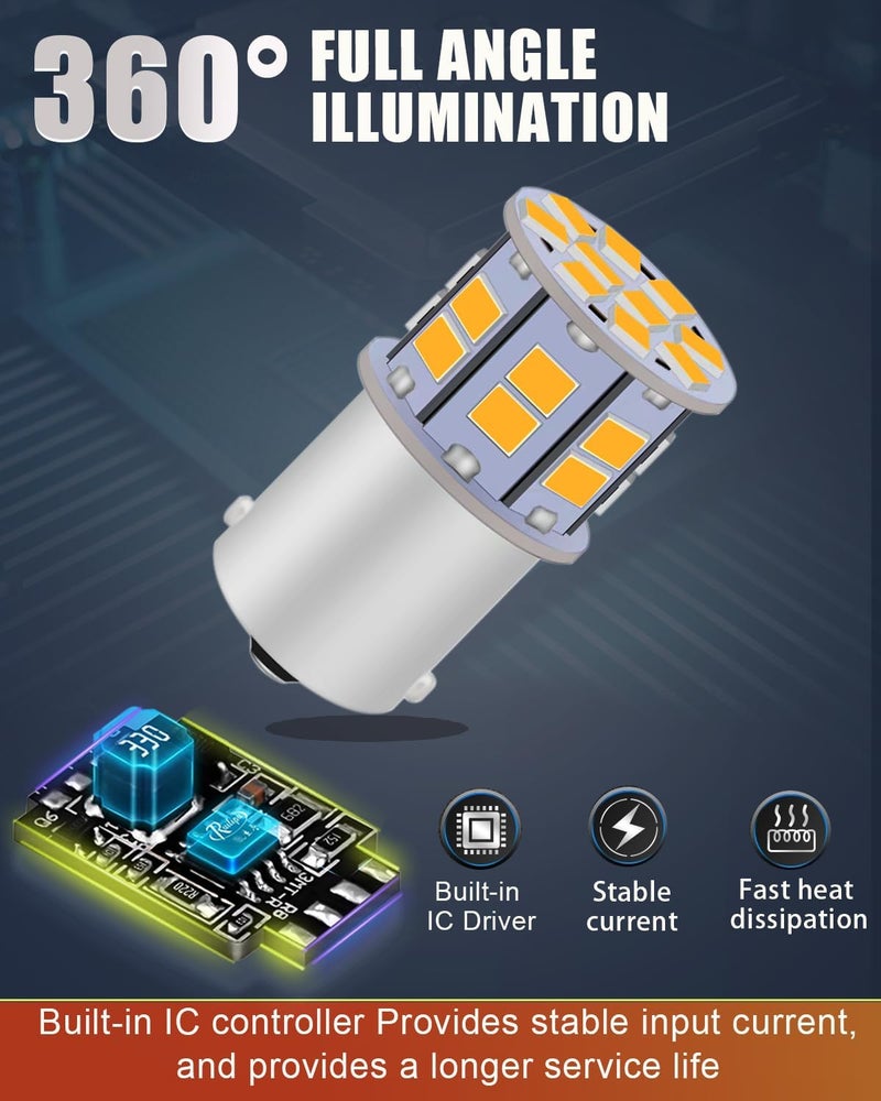 LEDYOTRY 1156 LED Bulb Amber 12V-24V Super Bright 7506 1141 BA15S P21W 1003 LED Bulb for Turn Signal Blinker Lights, Tail Brake Lights, DRL Marker Blinker Parking Lights, Pack of 4 - Image 5